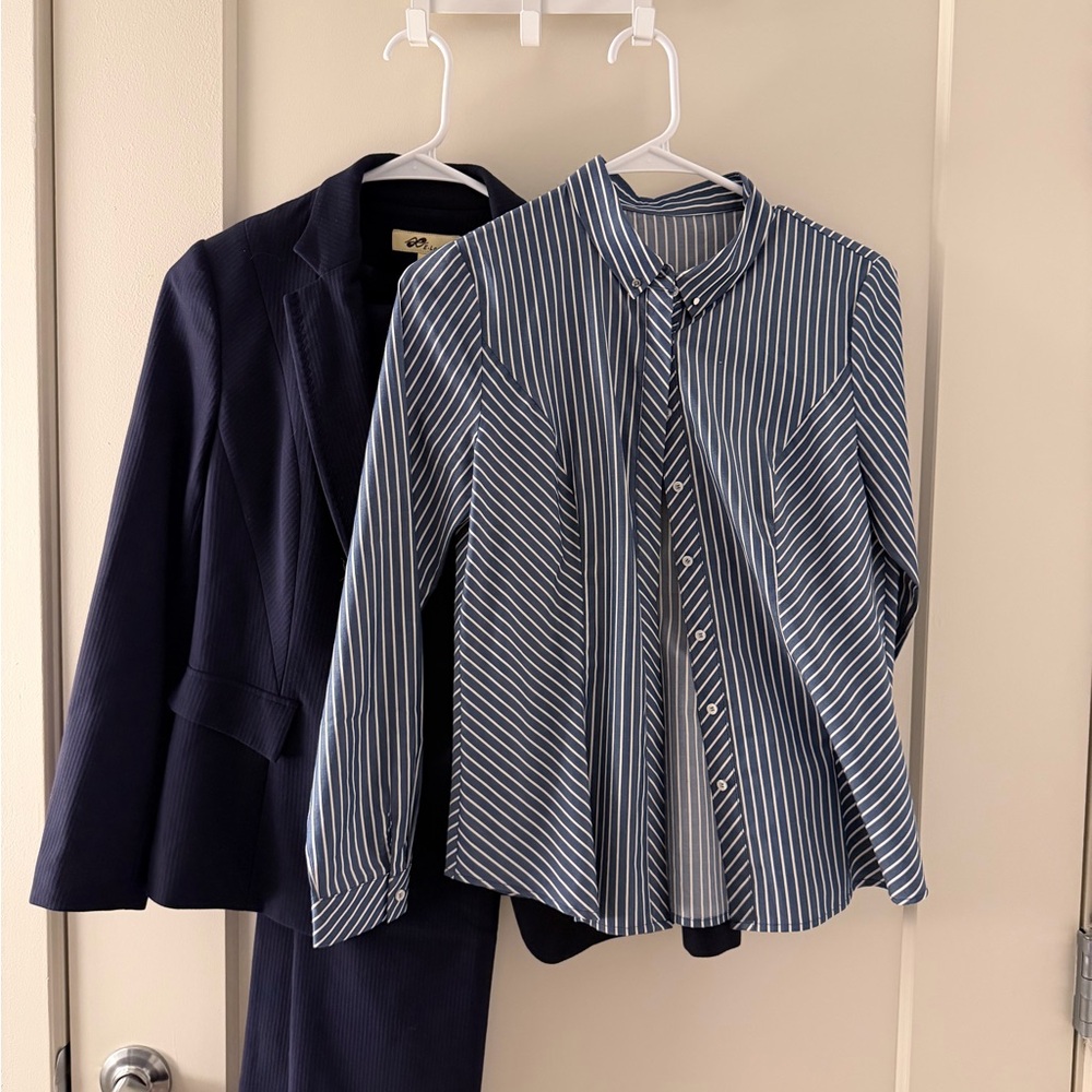 Striped Button-Up Shirt and Blazer Set